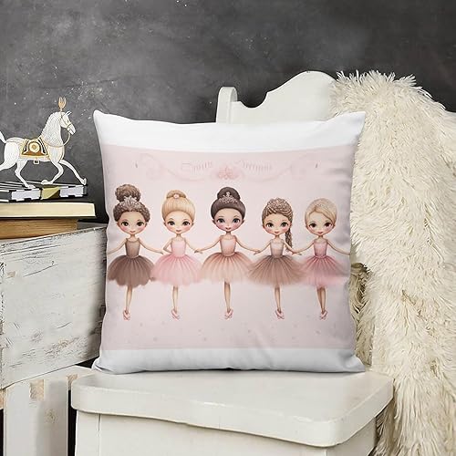 HighonHi Funda de cojín personalizada de ballet para niñas y niños, 18 x 18 pulgadas, cojines de ballet rosados, decorativos para sala de estar,