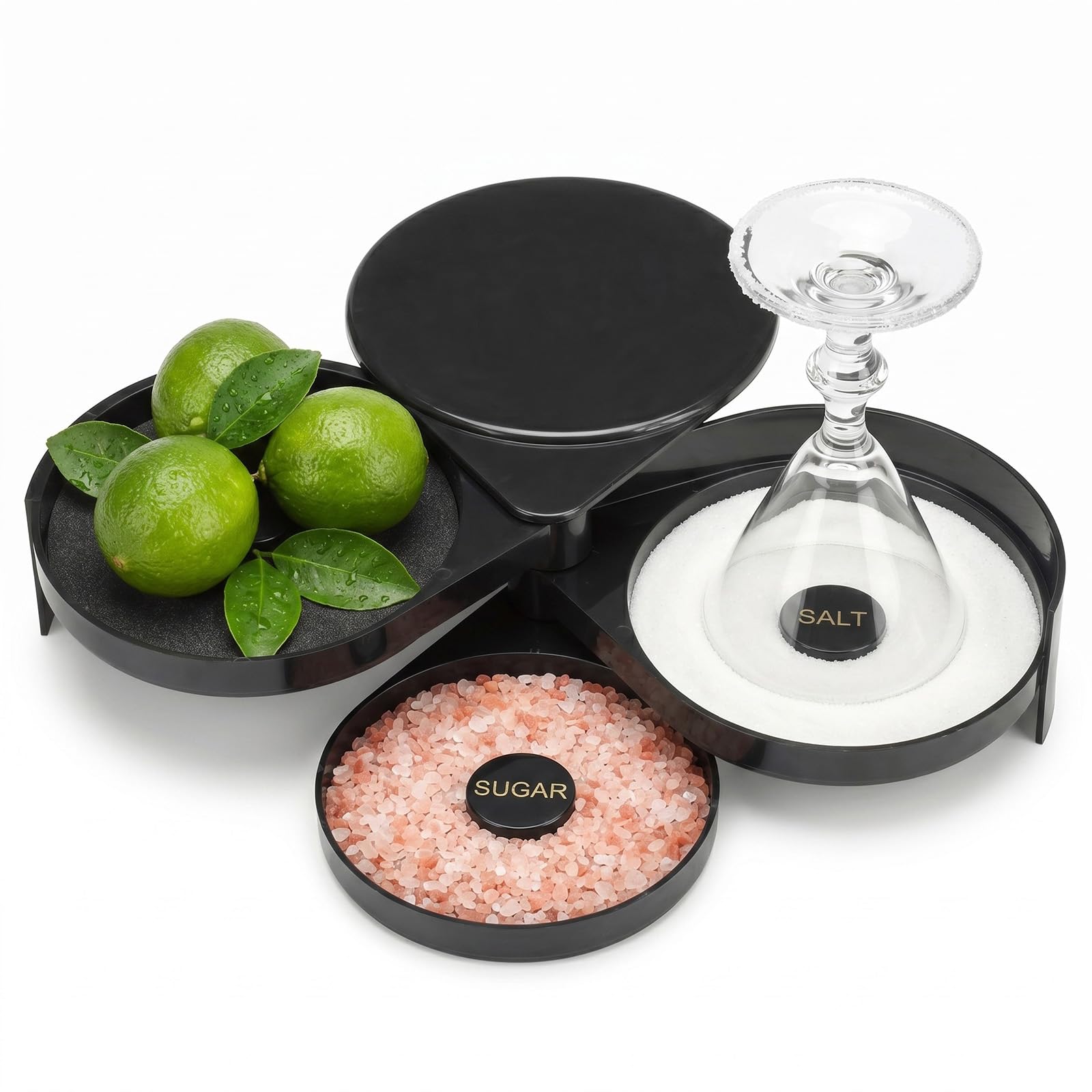 Professional 3-Tier Margarita Salt Rimmer Set - Bar Glass Rimmer with Sponge for Sugar & Lime Juice - Essential Cocktail Bartender Tools & Accessories for Home & Commercial Use