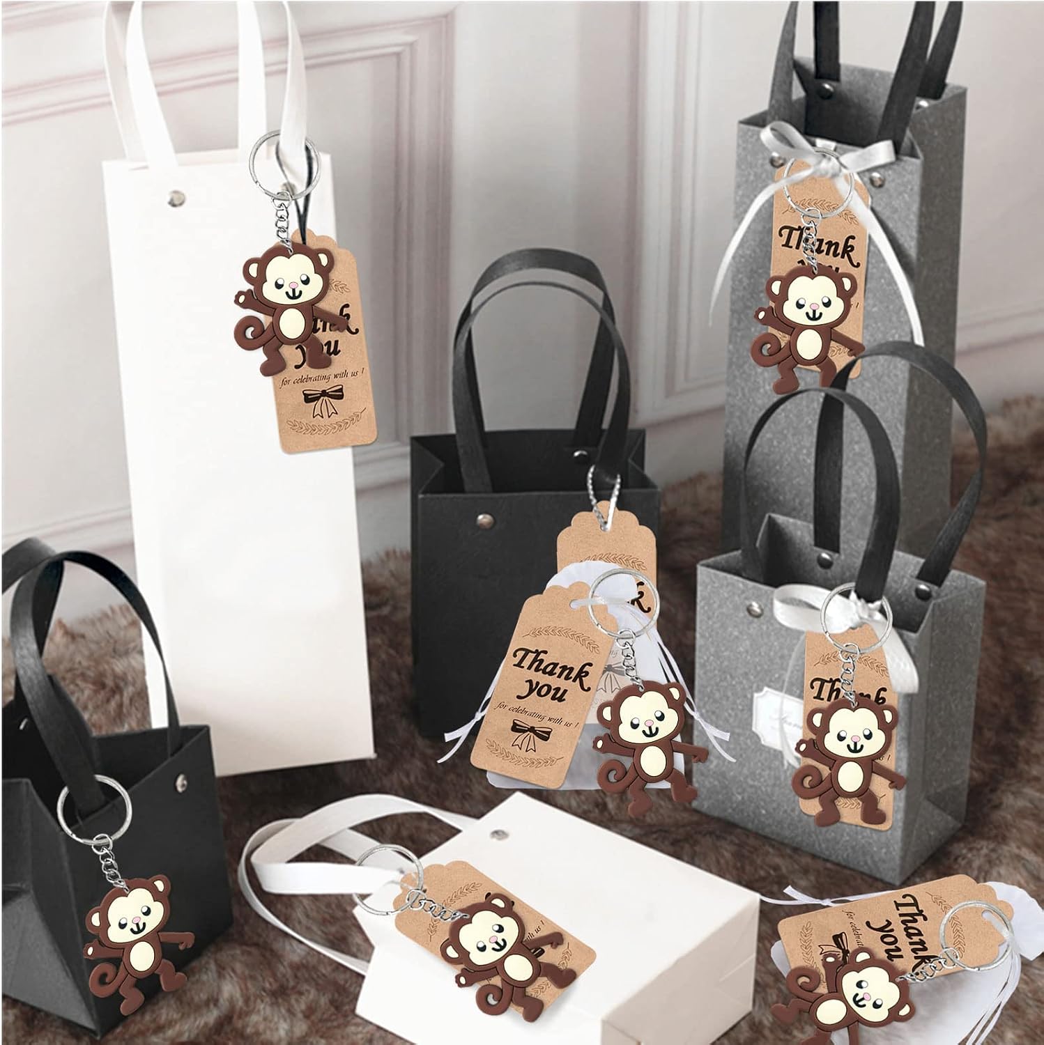 24 Pack Monkey Keyring Pack Party Favor for Monkey Lover, Guest Return Gift, Jungle Animal Themed Party, Birthday