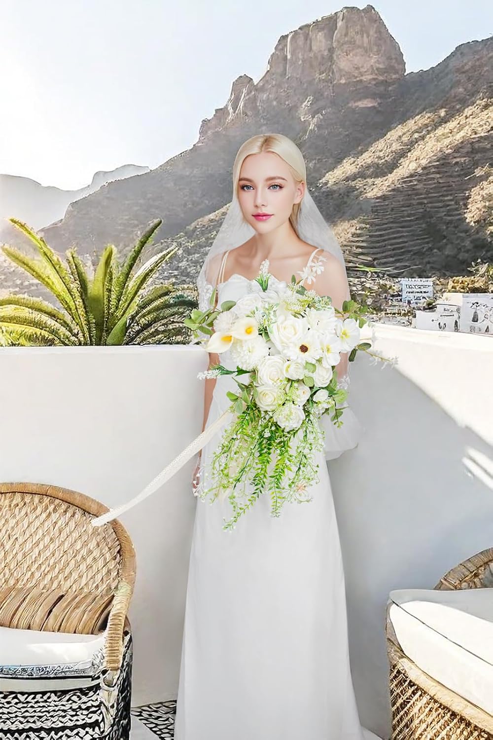 Wedding Bouquets for Bride, 16 Inches Wedding Flower Bouquet, Silk Round Bridal Bouquet for Wedding, Ceremony, Anniversary