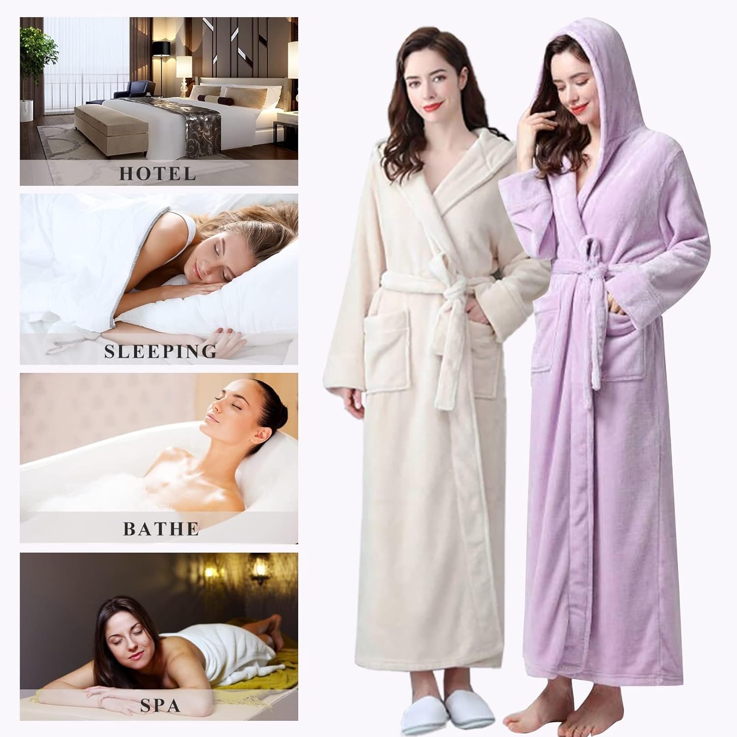 Flygo Womens Fuzzy Plush Long Hooded Robe Full Length Flannel Fleece Bathrobe Warm Housecoat - Image 4