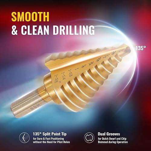 Miniatura 26 de ZELCAN 1 broca escalonada M2, broca de paso de perforación más rápida de 3/16 a 1-3/8 pulgadas, broca profesional Unibit para cortar agujeros