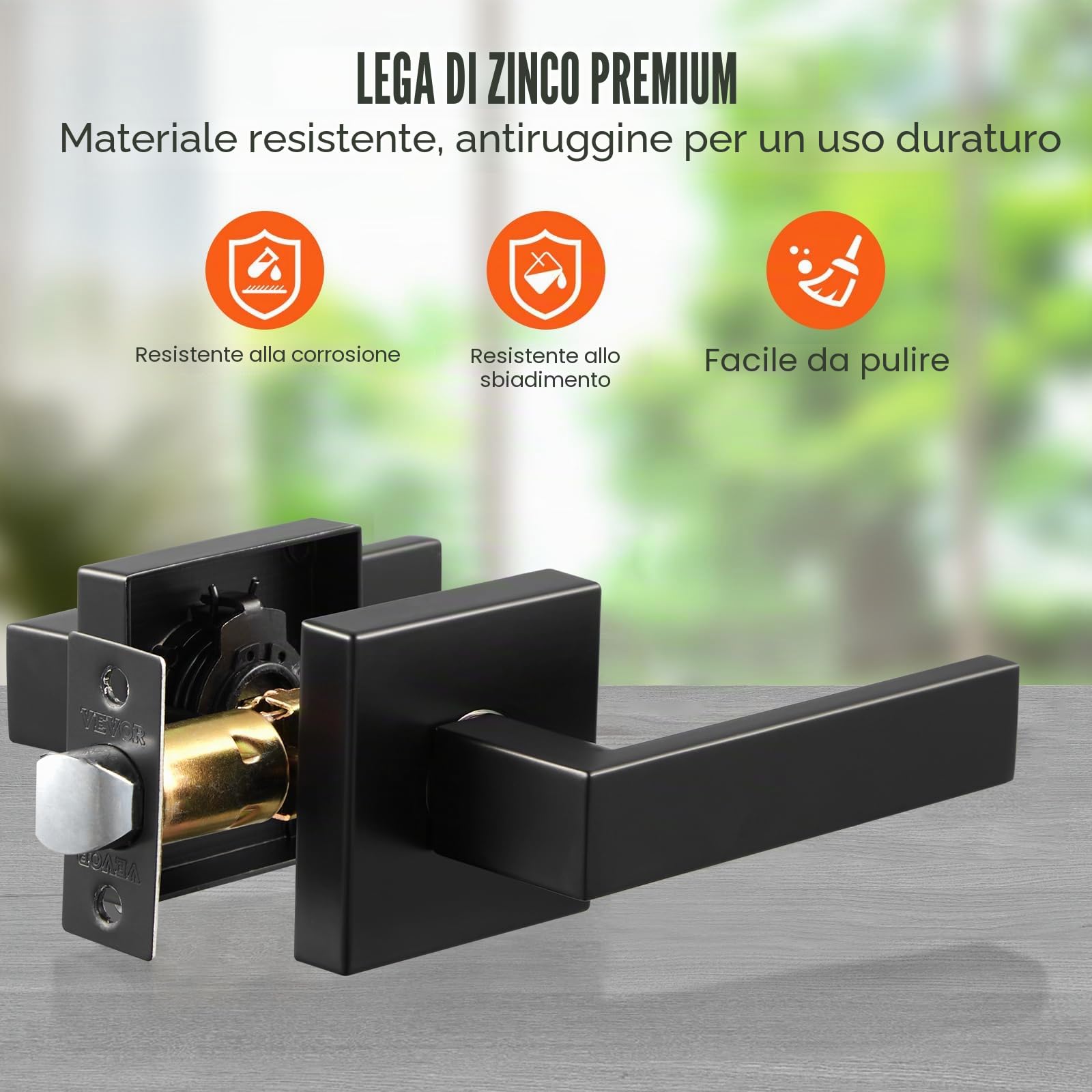 VEVOR Maniglia per Porta di Passaggio da 6 Pezzi, Leva per Porta Nera Opaca Reversibile Destra Sinistra con Serratura Senza Chiave, Rotazione di 45 Gradi per l'Apertura, Interno Quadrato Universale