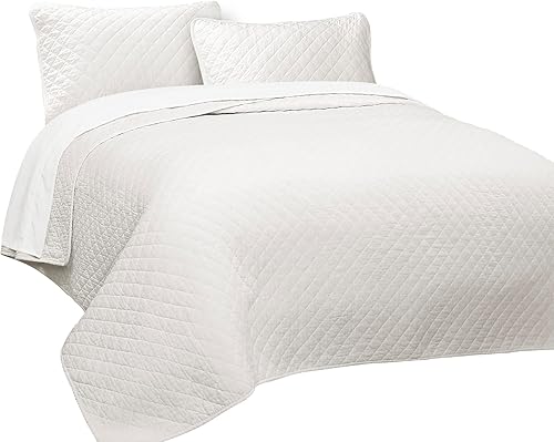 Miniatura 7 de Lush Decor Ava - Juego de colcha de 3 piezas con diseño de diamantes, tamaño matrimonialqueen, color blanco roto