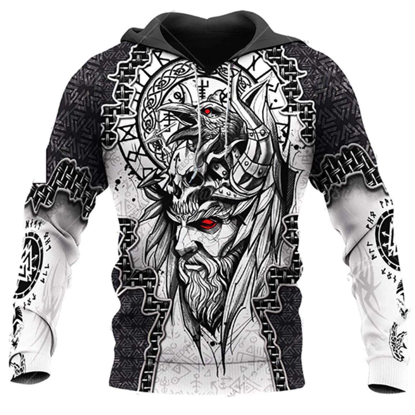 Kewing Men's # 15 Viking Hoodie Casual Medieval Viking Warrior Odin 3D Printed Pullover Long Sleeve Sweatshirt Tops