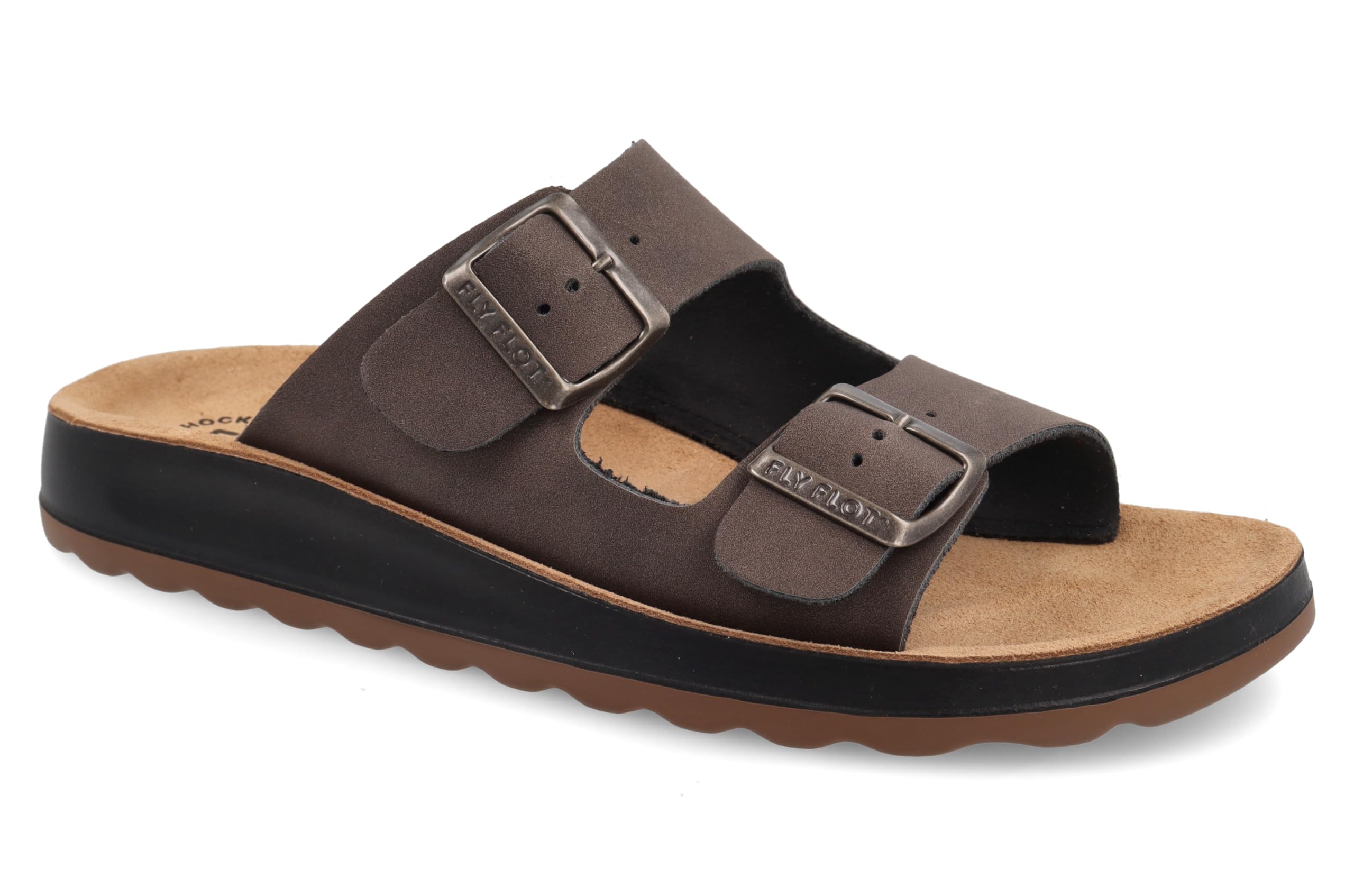 Fly Flot 781714C Slipper 2 Fibbie Pelle con T.Moro Soletta Morbida Made in Italy