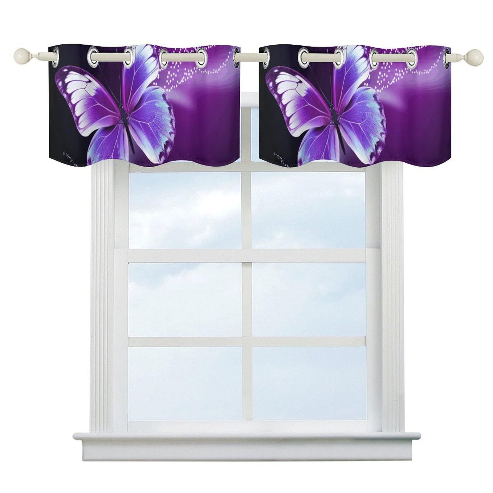 Rideaux de cuisine thermiques anti-UV avec joli motif papillon violet (lot de 2)