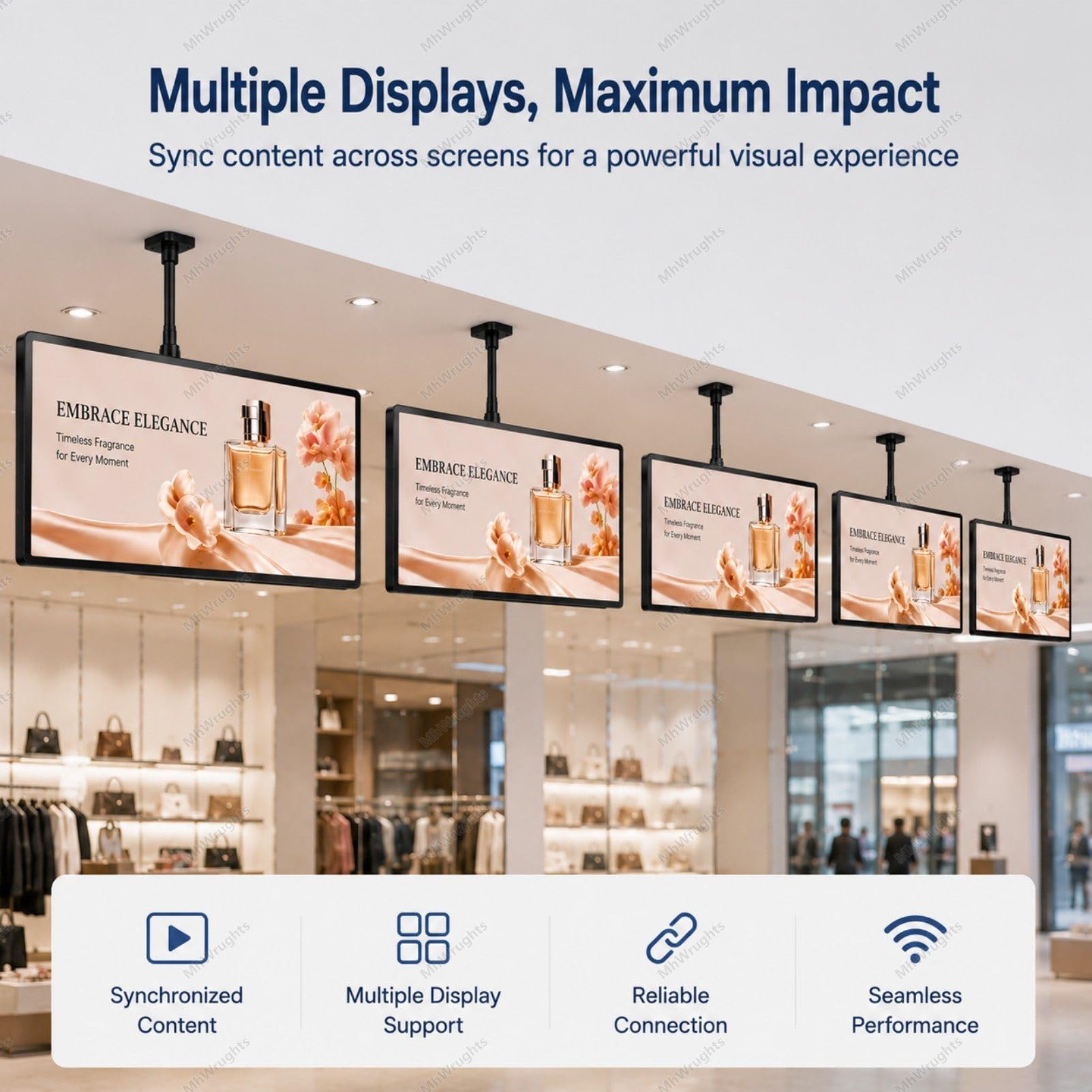Wyświetlacz Digital Signage, ekran reklamowy montowany na ścianie ze zdalnym zarządzaniem treścią, odtwarzanie na podzielonym ekranie, aktualizacja przez Wi-Fi LAN przez USB 50in