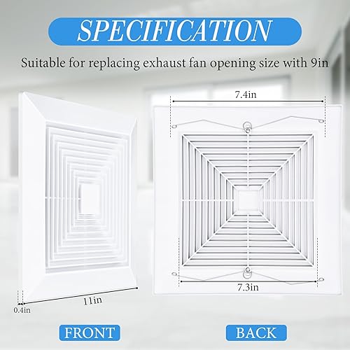 Miniatura 8 de Baquler 2 piezas de rejilla de ventilador de techo de baño con resortes, cubierta de ventilación de repuesto de plástico para montaje en pared,