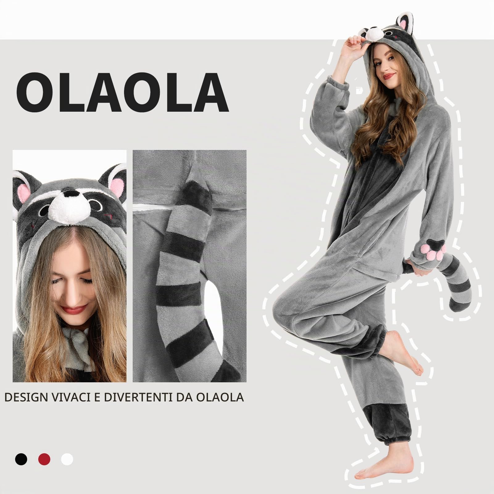 OLAOLA Pigiama per Adulti, Costume da Animale, Onesie Unisex per Halloween Cosplay, Pigiama Intero per Donna Uomo
