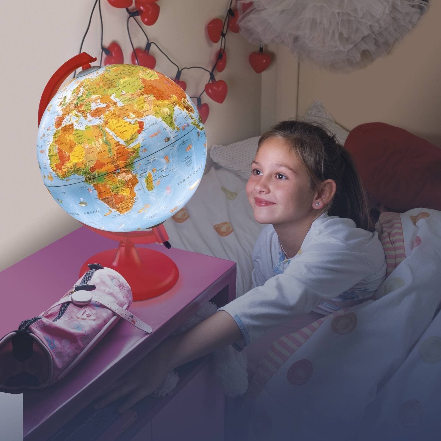 Kinderleuchtglobus ZP 2562 Zoo Rosa 25 cm Kunststoffausstattung Glitzer im Fuß