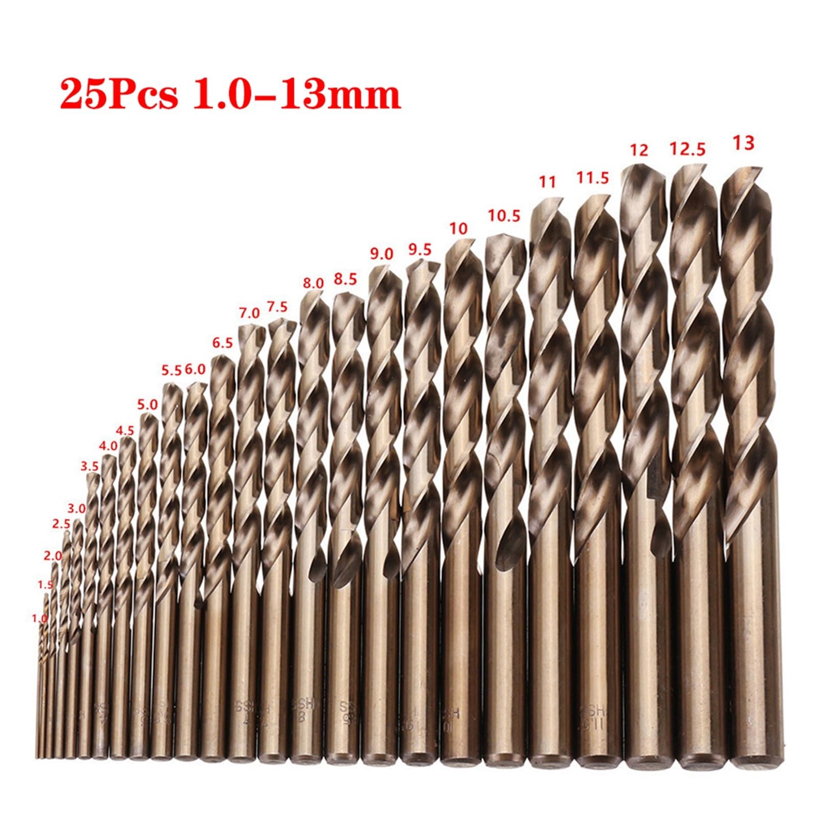Broca para metal Broca de Metal cobalto, juego brocas helicoidales vástago recto, herramienta abridora agujeros(25pcs with box)