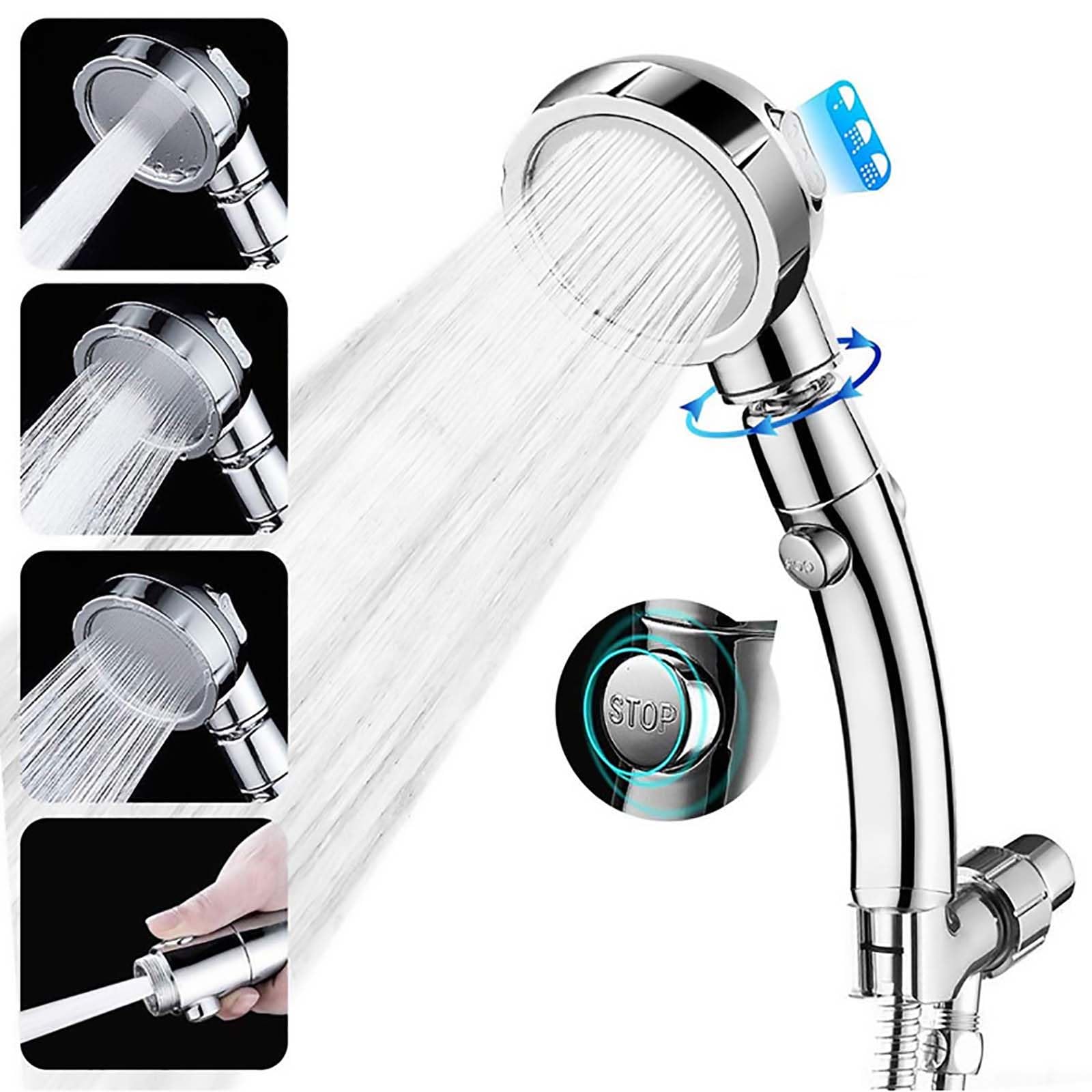 HAILM Pommeau Douche Pression 4 Modes, avec Interrupteur on/Off, Tuyau Acier Inoxydable Extra Long 6,6ft et Support Douche, pour Bains/Bateaux/Camping-Car/Salons Coiffure