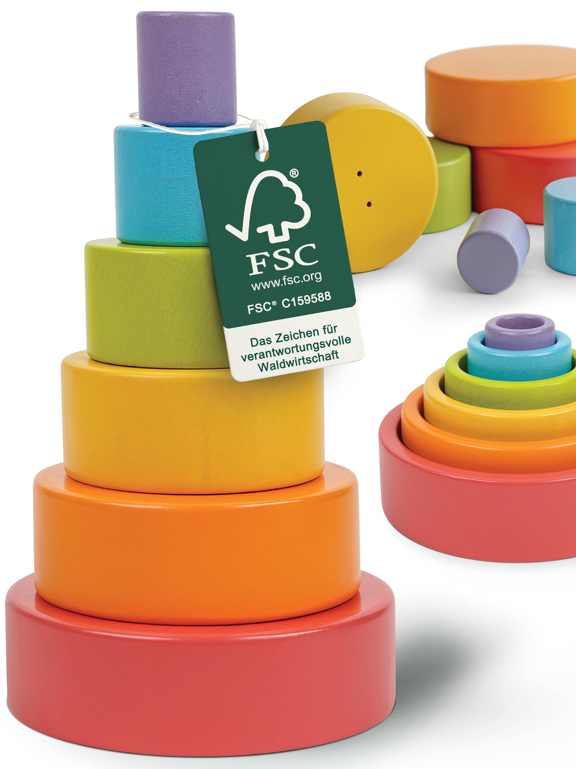 Merle Toys Stacking Cup Baby Toy, 100% FSC Certified, 6 x Stacking Cups from 1 Year, Stacking Tower Baby Wood