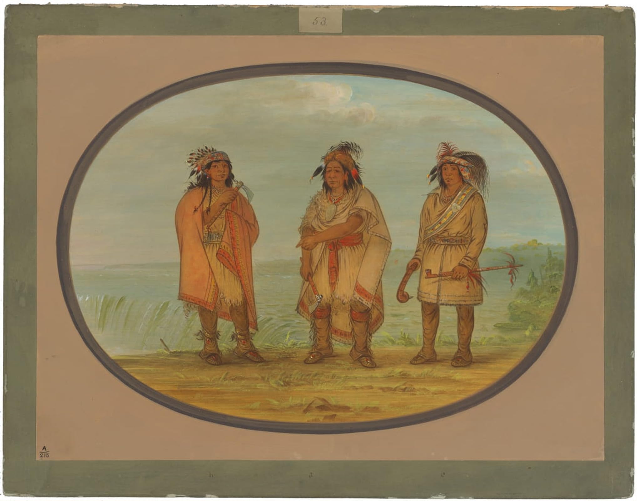 POSTERIIk Vintage Classic Picture Landscape Artwork Seneca Chief Red Jacket with Two Warrioriess by George Catlin Portrait Canvas Painting for Office Home Decor 60x90cm