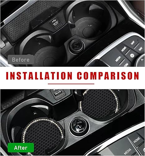 Miniatura 3 de Kewucn Paquete de 2 posavasos brillantes para automóvil, 2.75 pulgadas, de silicona con diamantes de imitación, portavasos de goma suave con