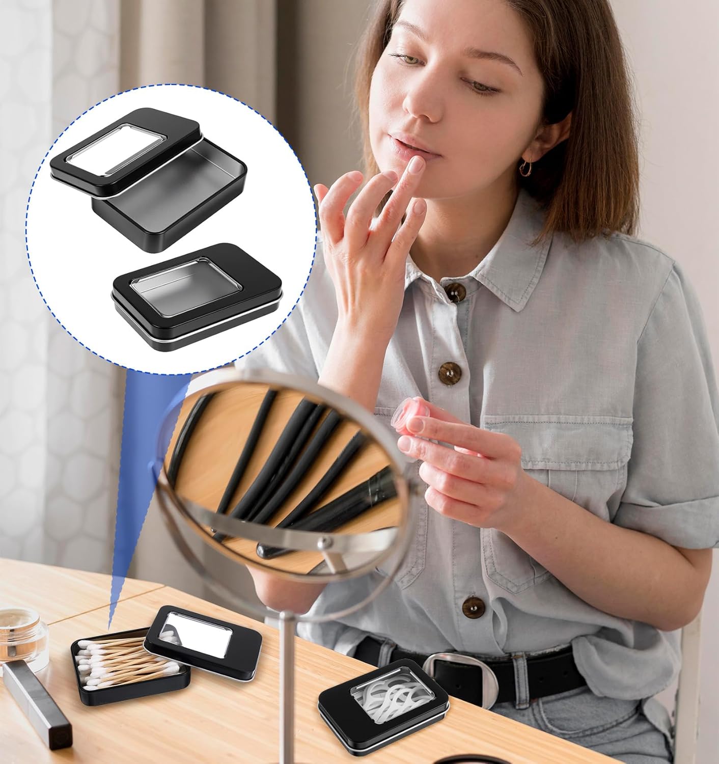 2Pcs Travel Qtips Casee, Cotton Swab Travel Case with Dustproof Lid, Storage for Floss Picks Hair Ties Cosmetic (Black) - Image 4