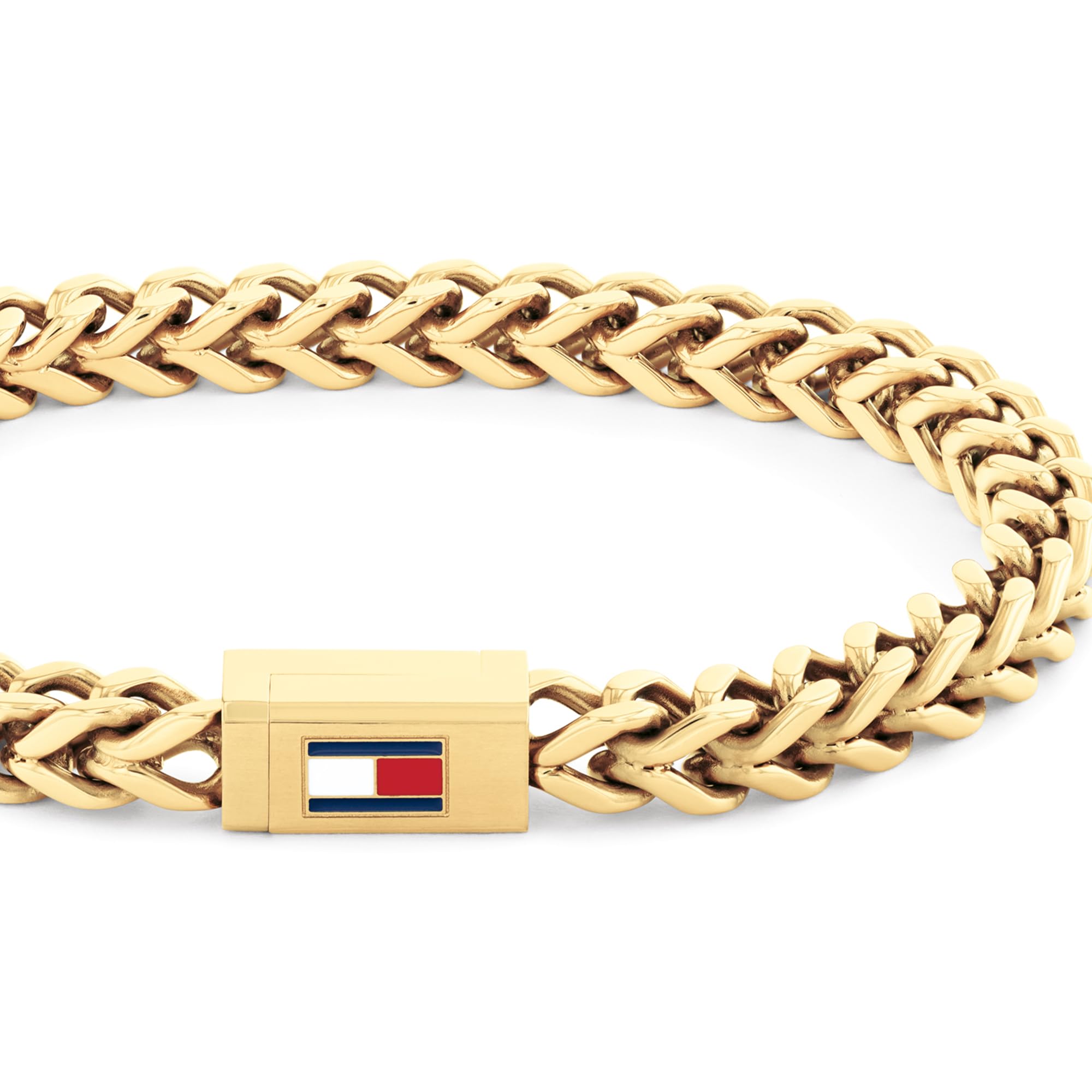 Tommy Hilfiger Biżuteria męska bransoletka łańcuszkowa z żółtego złota z ikoniczną flagą - 2790648