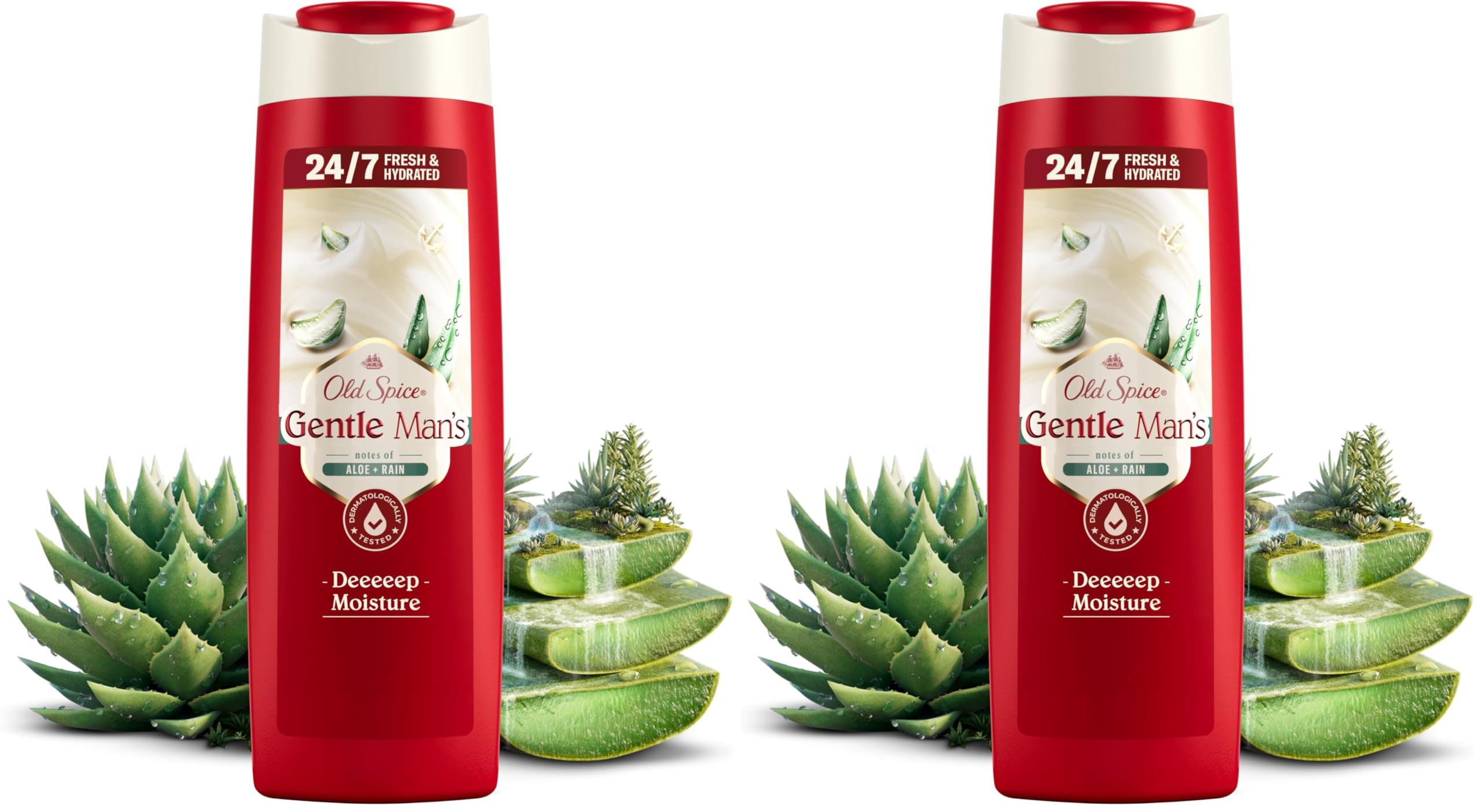 Old Spice Gentleman's Aloe + Rain 3-in-1 Duschgel & Shampoo, 400ml, Körper-Haar-Gesicht Reinigung (Packung mit 2)