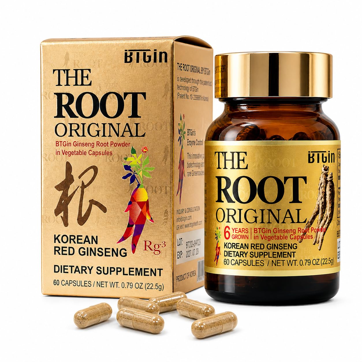 The Root Original Integratore di Ginseng Rosso Coreano Panax - 1100% Polvere di Radice Intera Fine con Fibre Naturali e Minerali - Resistenza, Benessere e Immunità Senza Caffeina - 60 Capsule