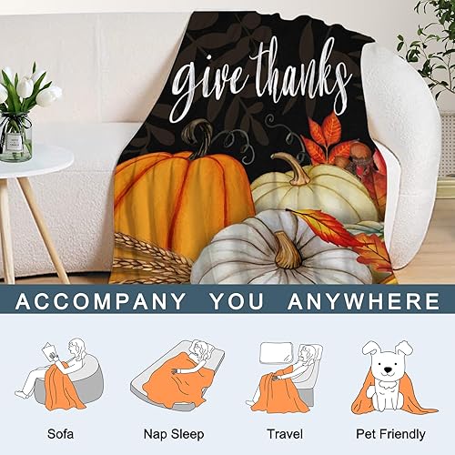 Miniatura 4 de Neatee Living Manta decorativa de otoño de tamaño pequeño para niños, manta de Acción de Gracias de otoño con hojas de calabaza para sofá, cama,