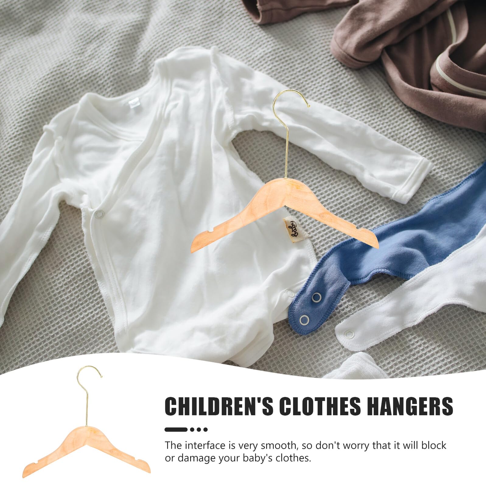 Baluue Perchas de Madera Dorada para Ropa Infantil Seguras y Convenientes, 10 Unidades para Colgar Ropa de Niños Hogar Diseño Clásico y Resistente
