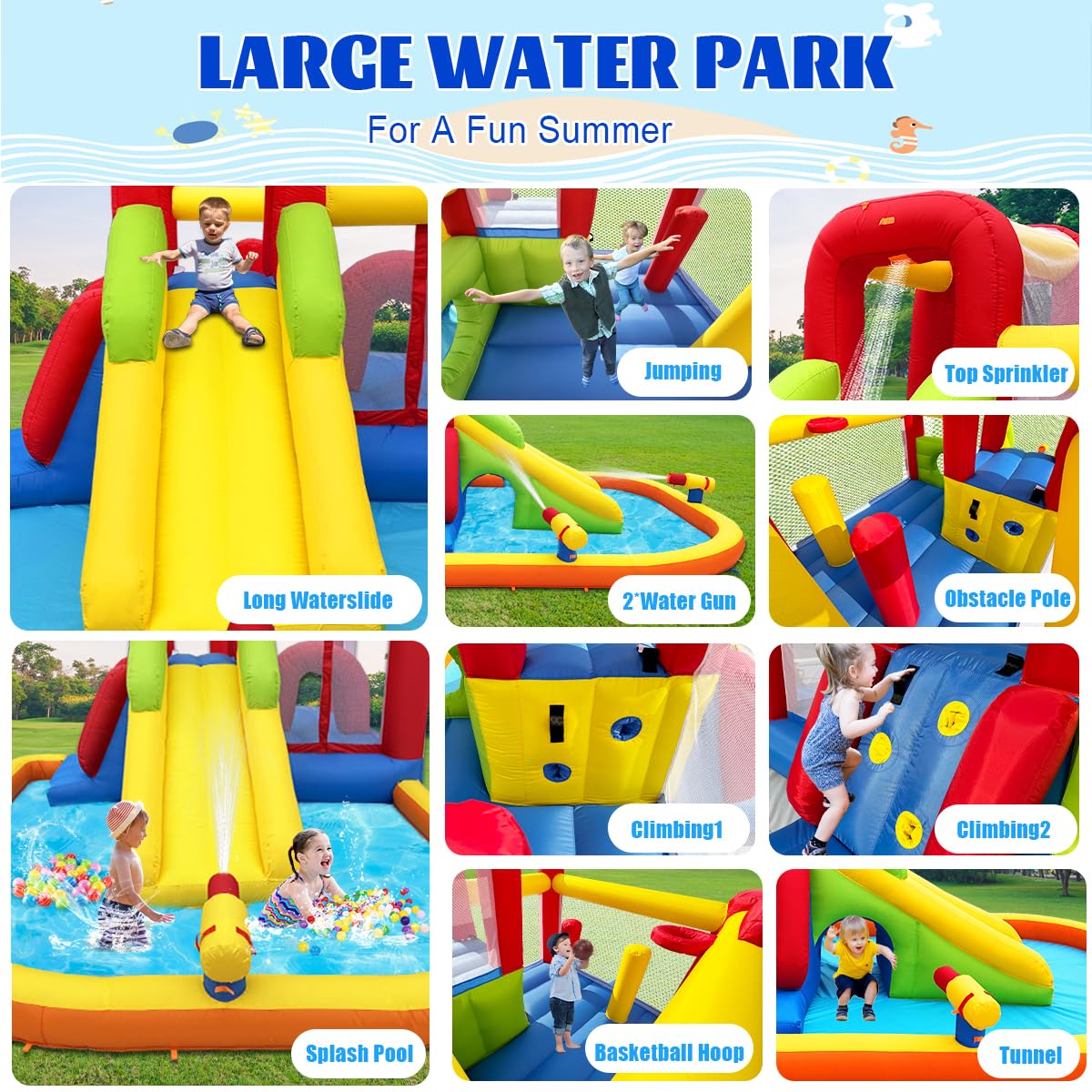 Château Gonflable Ballsea Avec Souffleur – Toboggan, Pataugeoire, Mur D’escalade, Basket – Usage Intérieur/extérieur, Pour Fêtes
