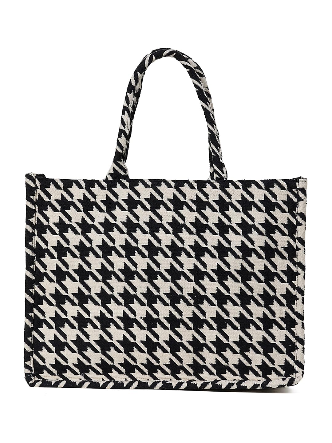 Diamond Pattern Tote Bag for Women, Black and Beige-image-10
