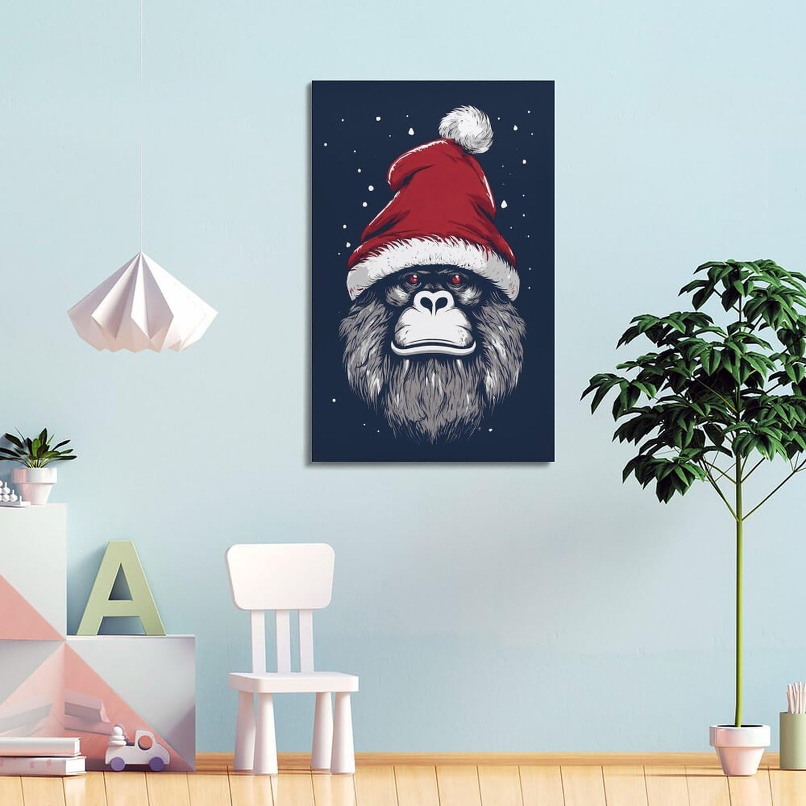 CWLLOG Stampe artistiche da parete su tela, poster natalizio con gorilla che mostra festival gotici, decorazione moderna per soggiorno e camera da letto, 40 x 60 cm