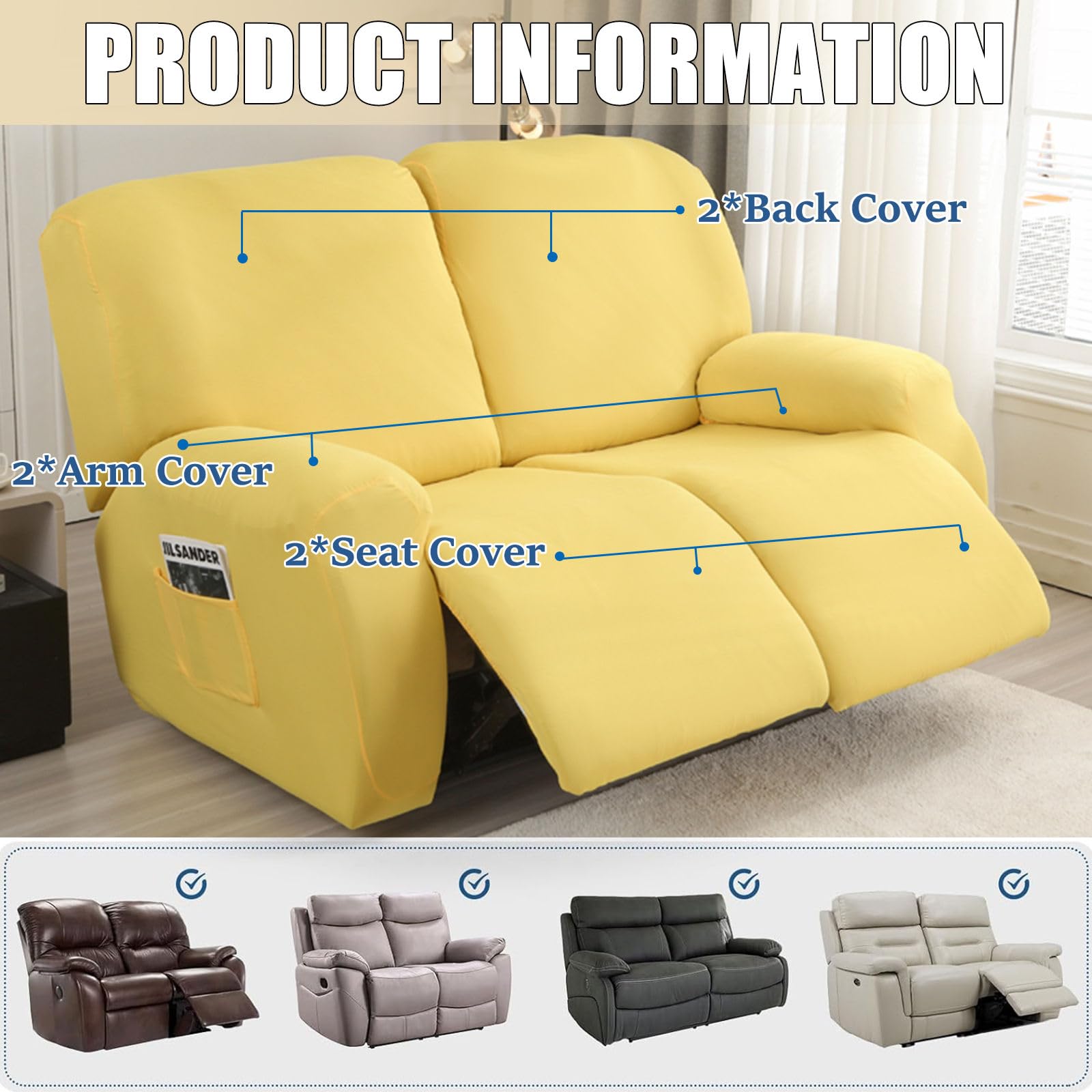 Housse de canapé inclinable et relaxante Extensible 2 Places, Housse de canapé inclinable Universelle avec, Housses de canapé de Massage électrique(Foglia Di Fiori)
