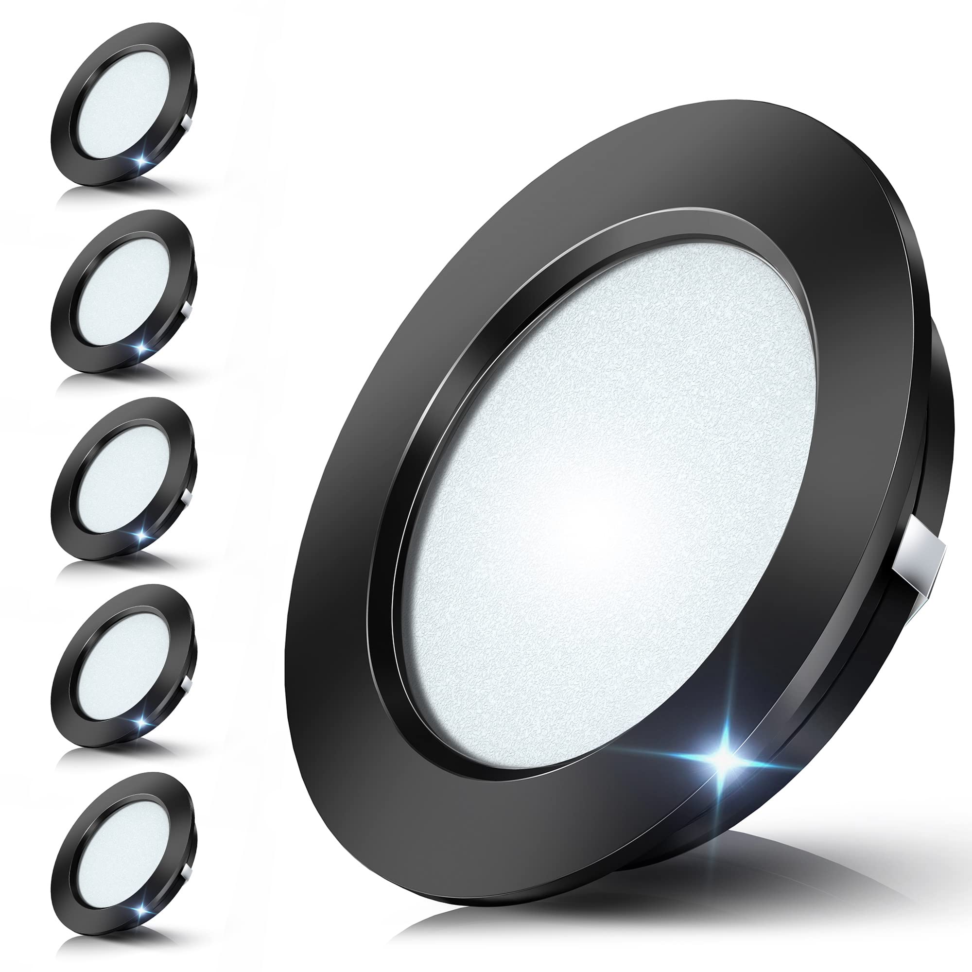 6 Stück LED Einbauleuchte 12V 3W 4000K Dimmbar Deckenleuchte Loch 60-65mm für Wohnmobil Boot Wohnwagen, für Vitrinen&Regale&Küchen Badezimmern&Wandschrank, Voll Aluminium Warmweiß, Schwarz