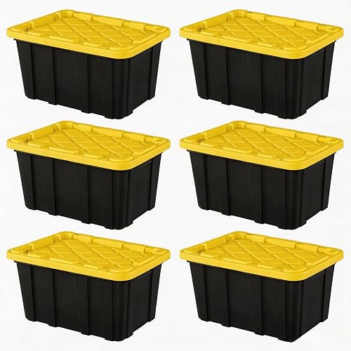 CNEIESD 6-Pack 27 Gallon Stackable Storage Totes with Lids, Heavy Duty Garage Bins Black & Yellow CNEIESD 6-Pack 27 Gallon Stackable Storage Totes with Lids, Heavy Duty Garage Bins Black & Yellow