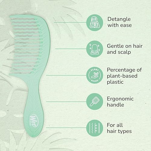 Miniatura 3 de Wet Brush Go Green Tea Tree - Peine de tratamiento con infusión de aceite  Desenredante de cabello de dientes anchos con diseño de dientes ondulados