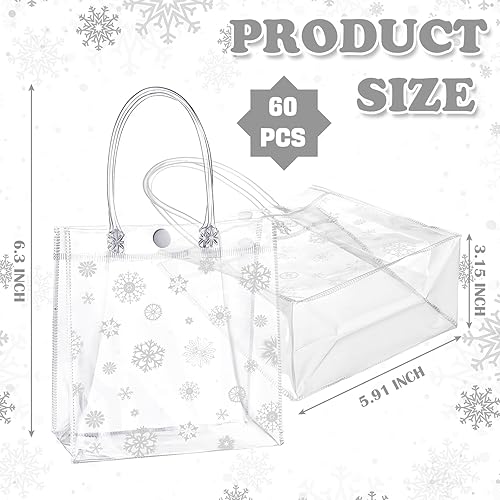 Miniatura 2 de Gueevin 60 bolsas de regalo transparentes de Navidad con asas, bolsas de plástico a granel, bolsas de regalo de copos de nieve, bolsas de regalo de