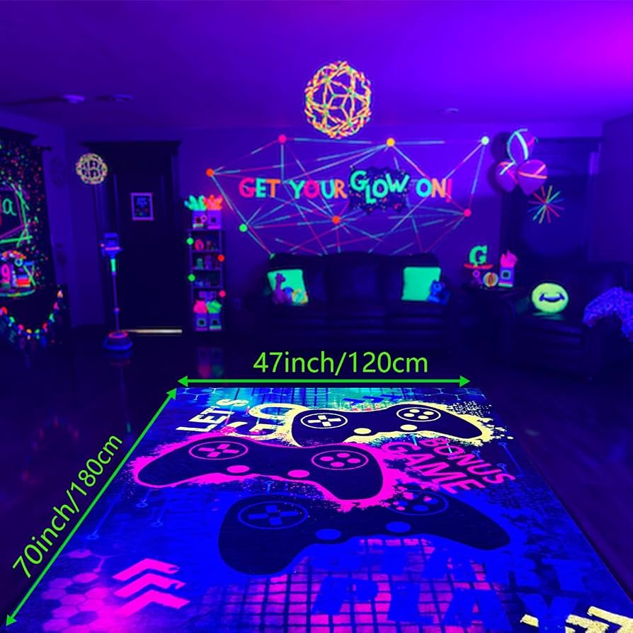 HOLAVIDA Neon Gaming Area Rug, 3D Blacklight UV Reactive Game