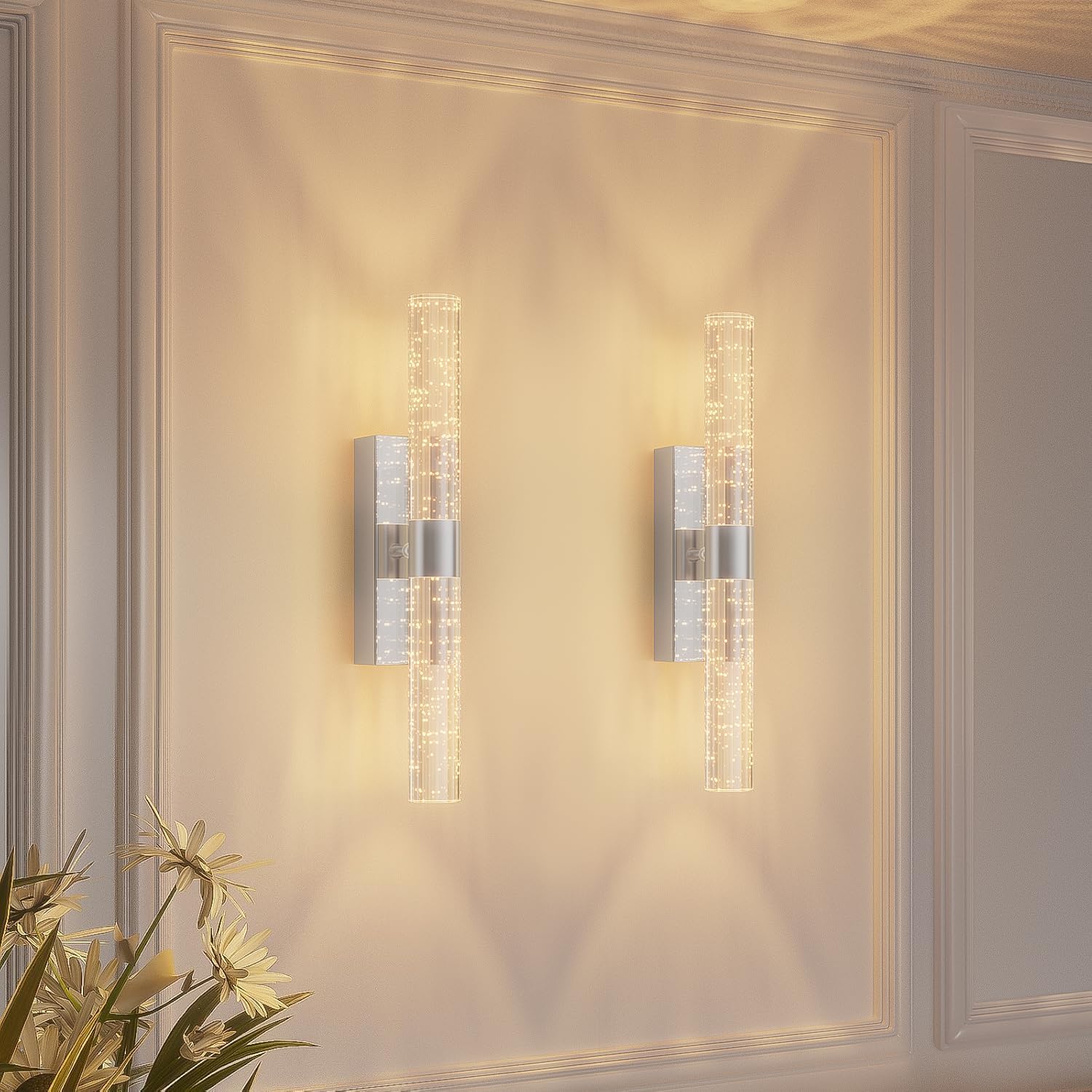 camuucci Silver Crystal Rechargeable Wireless Wall Light, 2 Pack