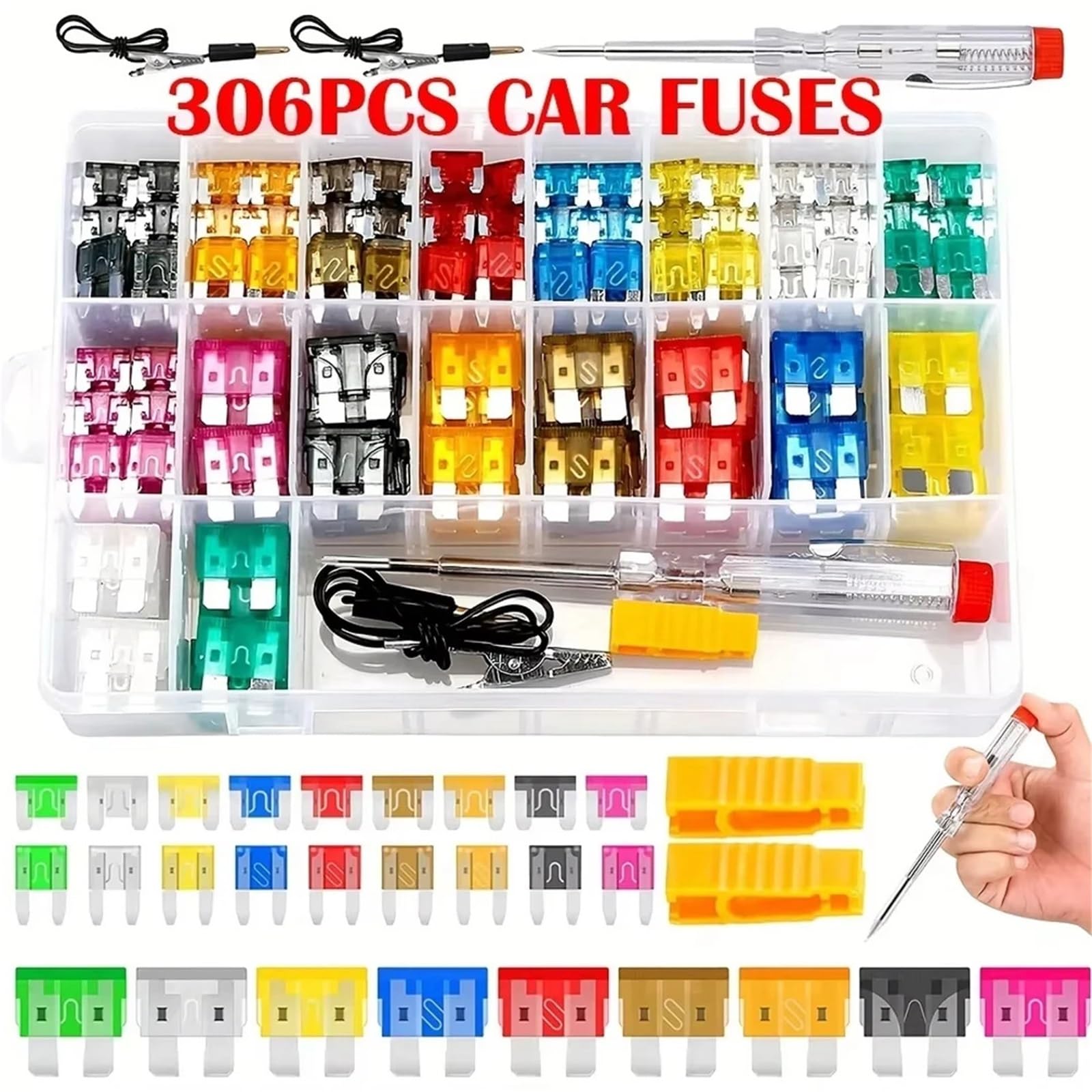 Cajas de fusibles Surtido for coche, perfil mediano, tipo cuchilla, 2-35 A for y camión, con clip caja, 60/306 piezas