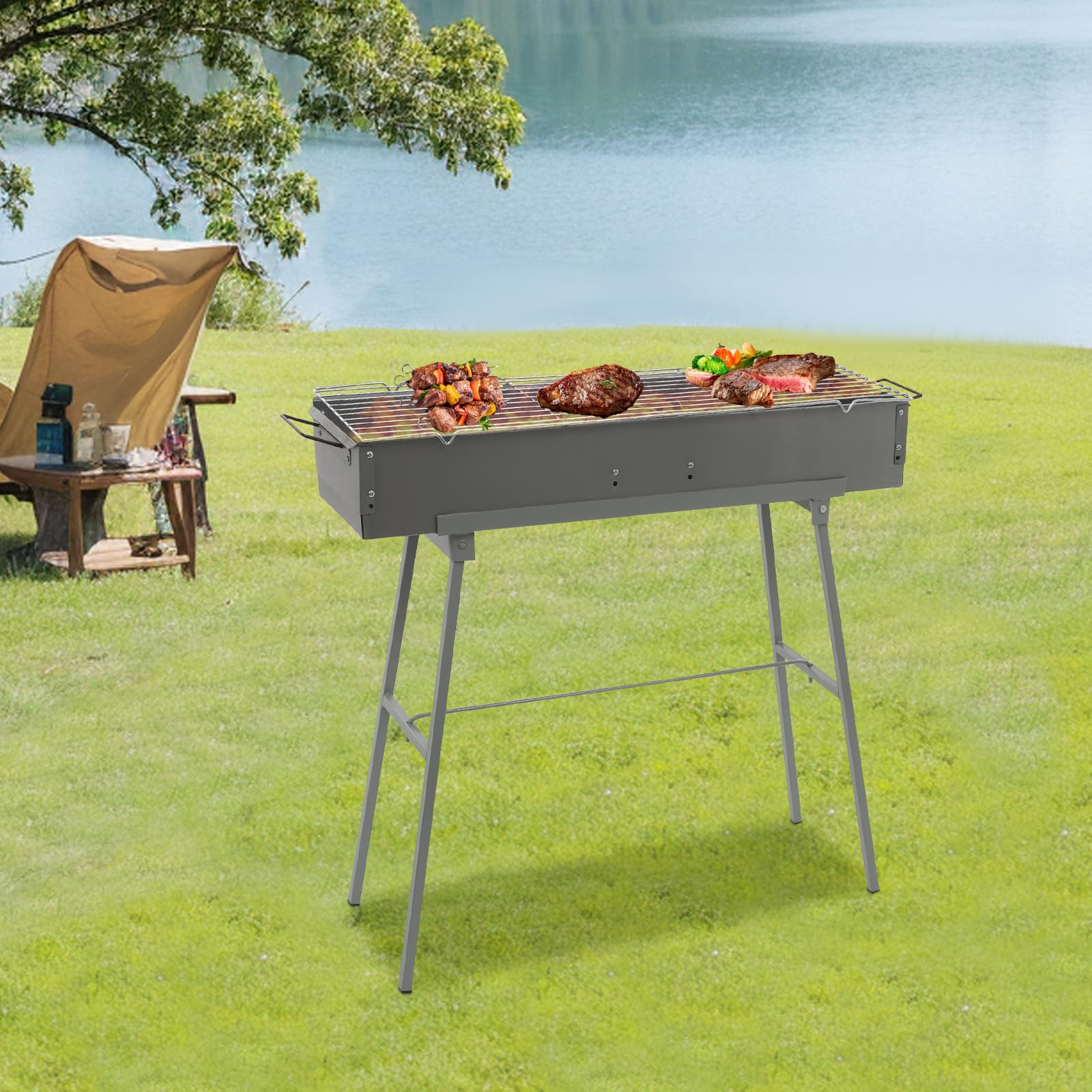 Barbecue a carbonella, portatile, pieghevole, per cucina, campeggio, picnic, 80 x 18 x 80 cm
