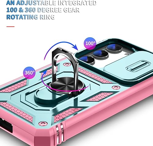 Miniatura 7 de Funda para Galaxy S23, Caja Del Teléfono De La Cubierta De La Cámara Con Soporte De Anillo De Rotación Para Samsung Galaxy S23 5G - Verde Rosa