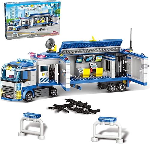 City Police Mobile Command Center - Bloques de construcción de camiones, unidad de policía móvil con prisión, kit de juguetes de construcción STEM,
