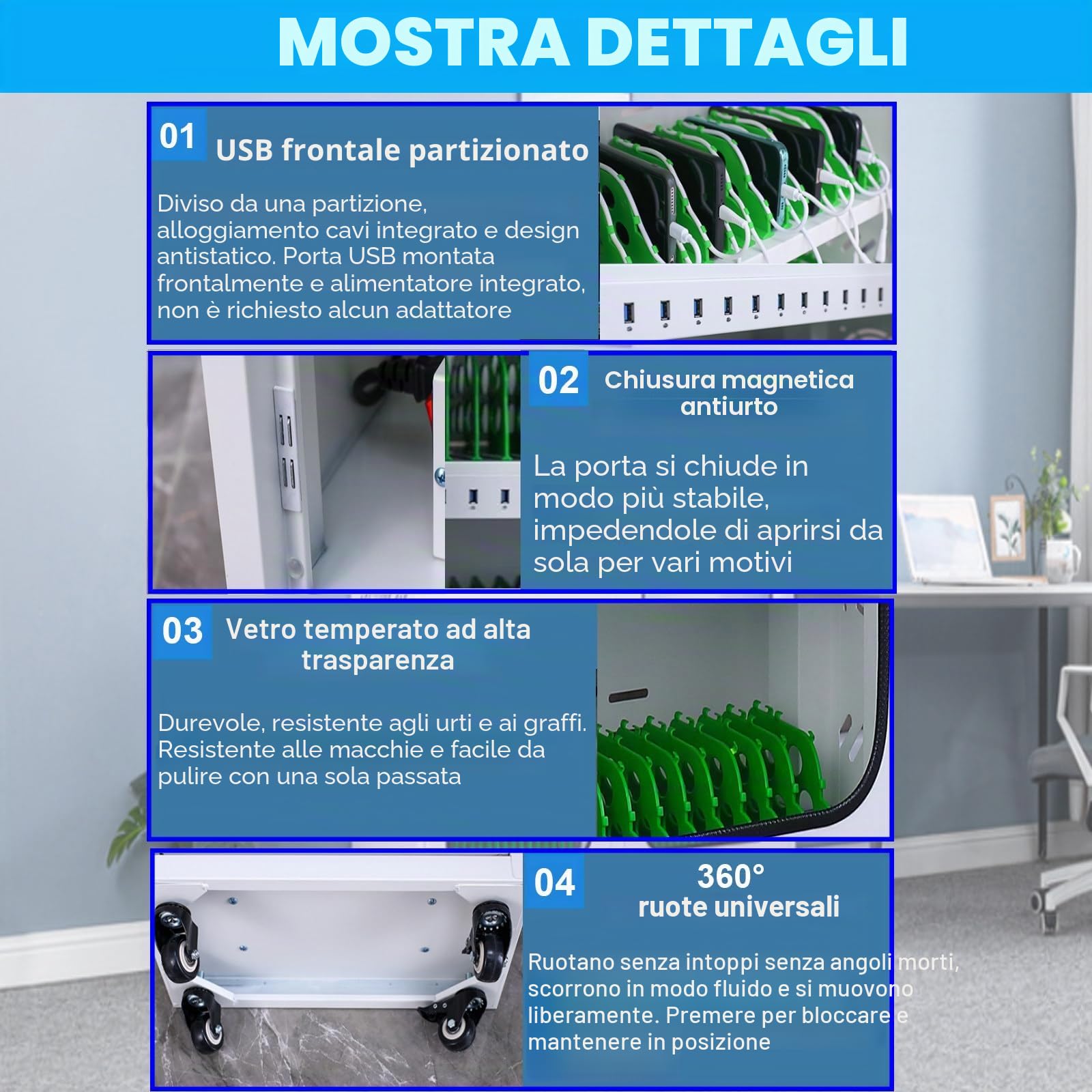 Stazione di Ricarica per Telefono | Armadietto di Ricarica per Telefono da 12/20/30/40/50/60 Slot,Stazione di Ricarica USB,Slot Suddivisi Singolarment 12slots