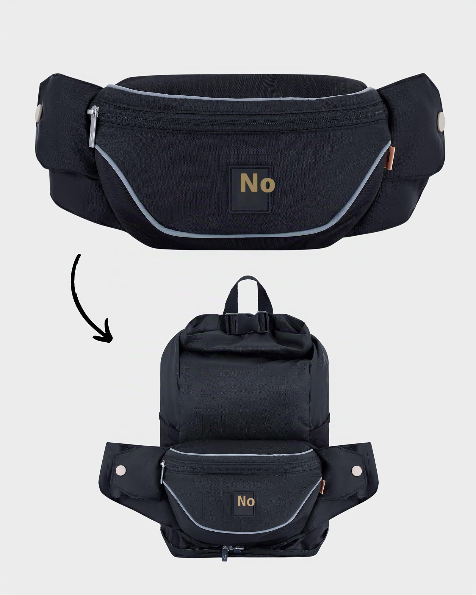 Johnny Urban Riñonera Mujer y Hombre Negro - Jimmy - Hip Bag para Festivales y Deportes - Bolsa 2en1 con Función de Mochila - Fanny Pack Bolso de Viaje - Repelente al Agua
