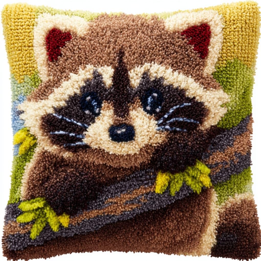 AxiangziK Latch Hook Pillow Making Kit 43x43cm,Animal Raccoon