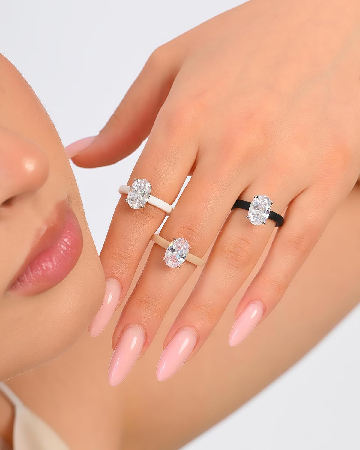 Rinfit Thin Silicone Ring with Stone - Oval Cut Cubic Zirconia Solitaire Promise Ring for Her - Rubber Wedding Bands Women - Patent Pending
