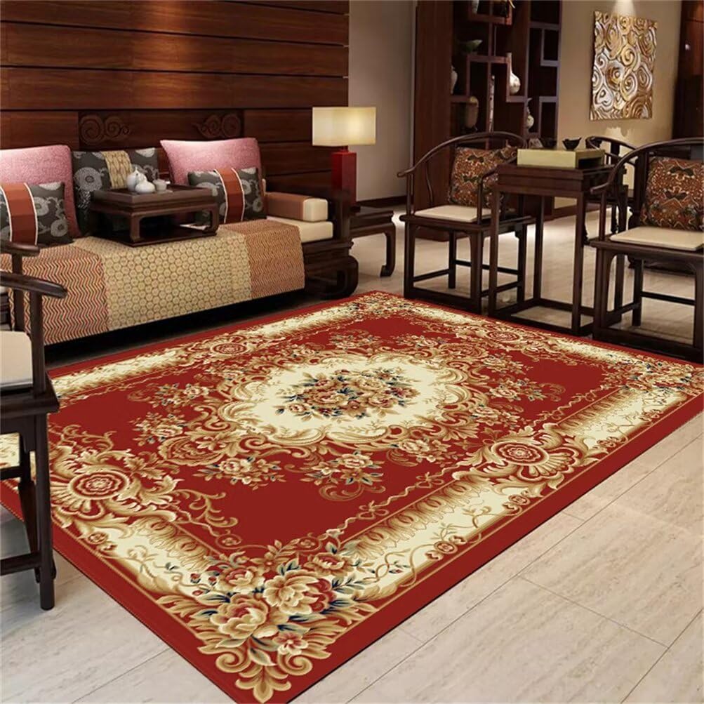 Tapis chambre rouge vintage en vinyle lavable 100x160cm pour décoration