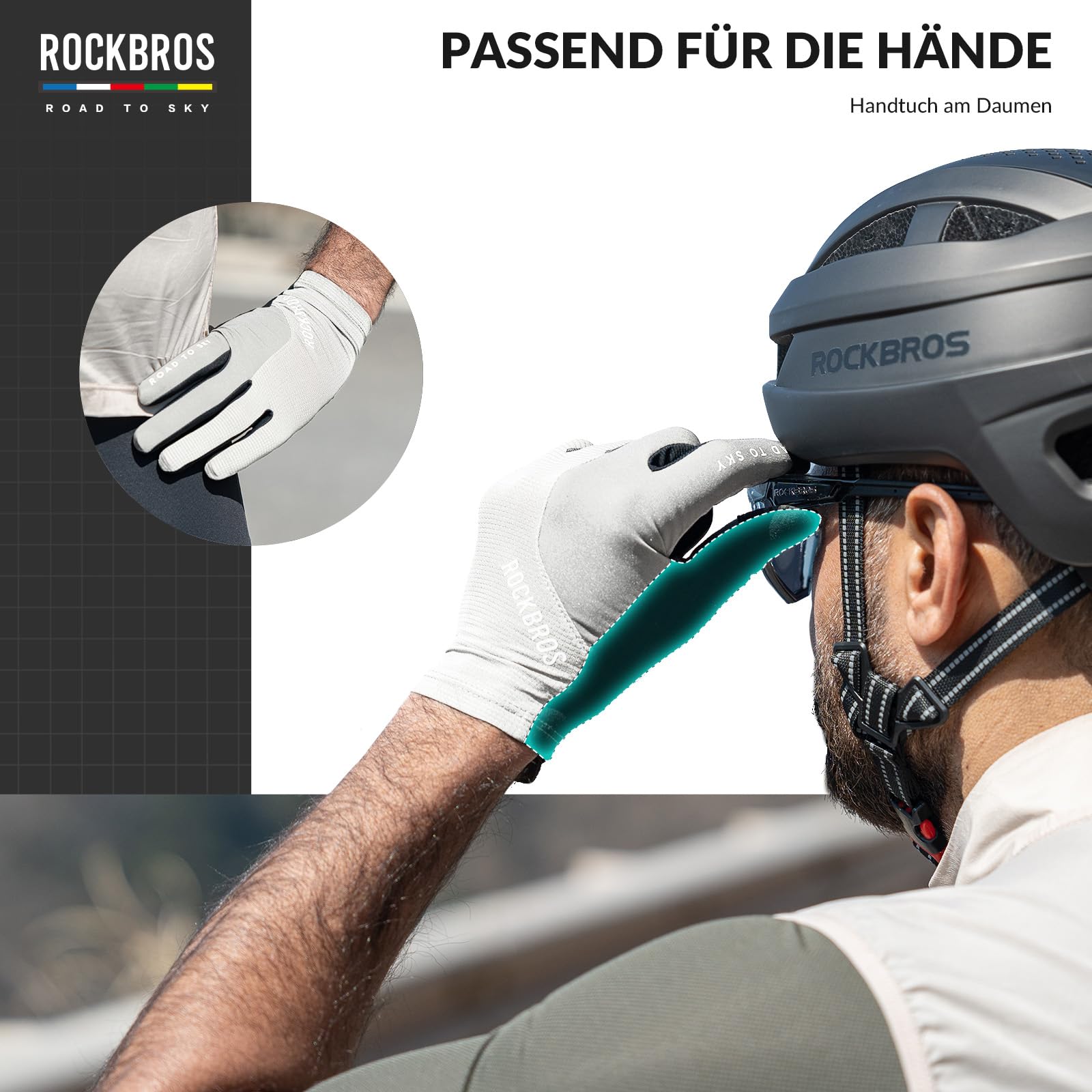 ROCKBROS Road to Sky Guantes de Ciclismo Pantalla táctil Deportivo con Dedo Completo Transpirable para Hombres Mujeres MTB Bicicleta de Carretera Deporte