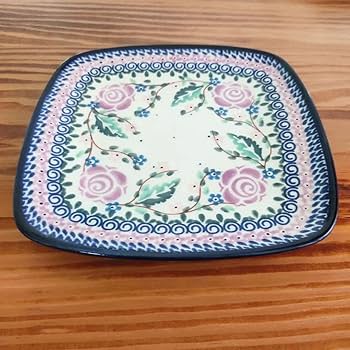 長方形のプレート 14cm×31cm 紫のバラ模様 ミレナ ポーランド食器