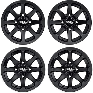 RockTrix RT102 12x7 ATV Wheel 4x110 SRA Offset, Matte Black, 4pc Set