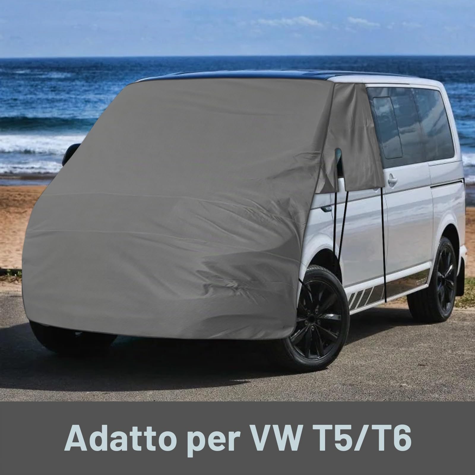 Copertura Avvolgente per Parabrezza Anteriore Sostituzione per VW T5/T6, Protezione Solare di Lusso Copertina per Disco Anteriore dell'occlusione Completa 420D (Grigio)
