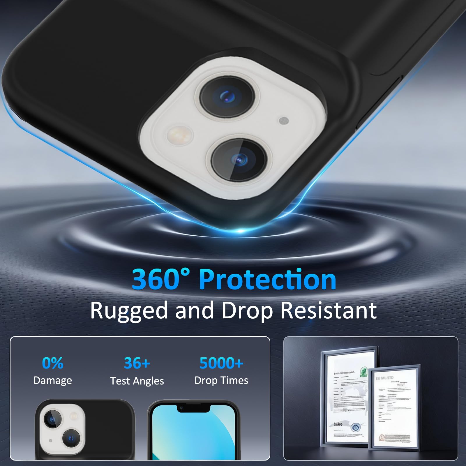 Akkuhülle für iPhone 13(6,1 Zoll), 8500mAh Tragbares Ladegerät iPhone Ultradünn Erweiterter Akku Hülle Telefonladegerät und Schutzhülle mit Ladefunktion für iPhone 13 - Schwarz